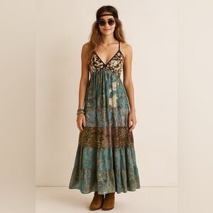 KARMA HIGHWAY Boho Patchwork Maxi Dress Global Artisan Beachy One Size